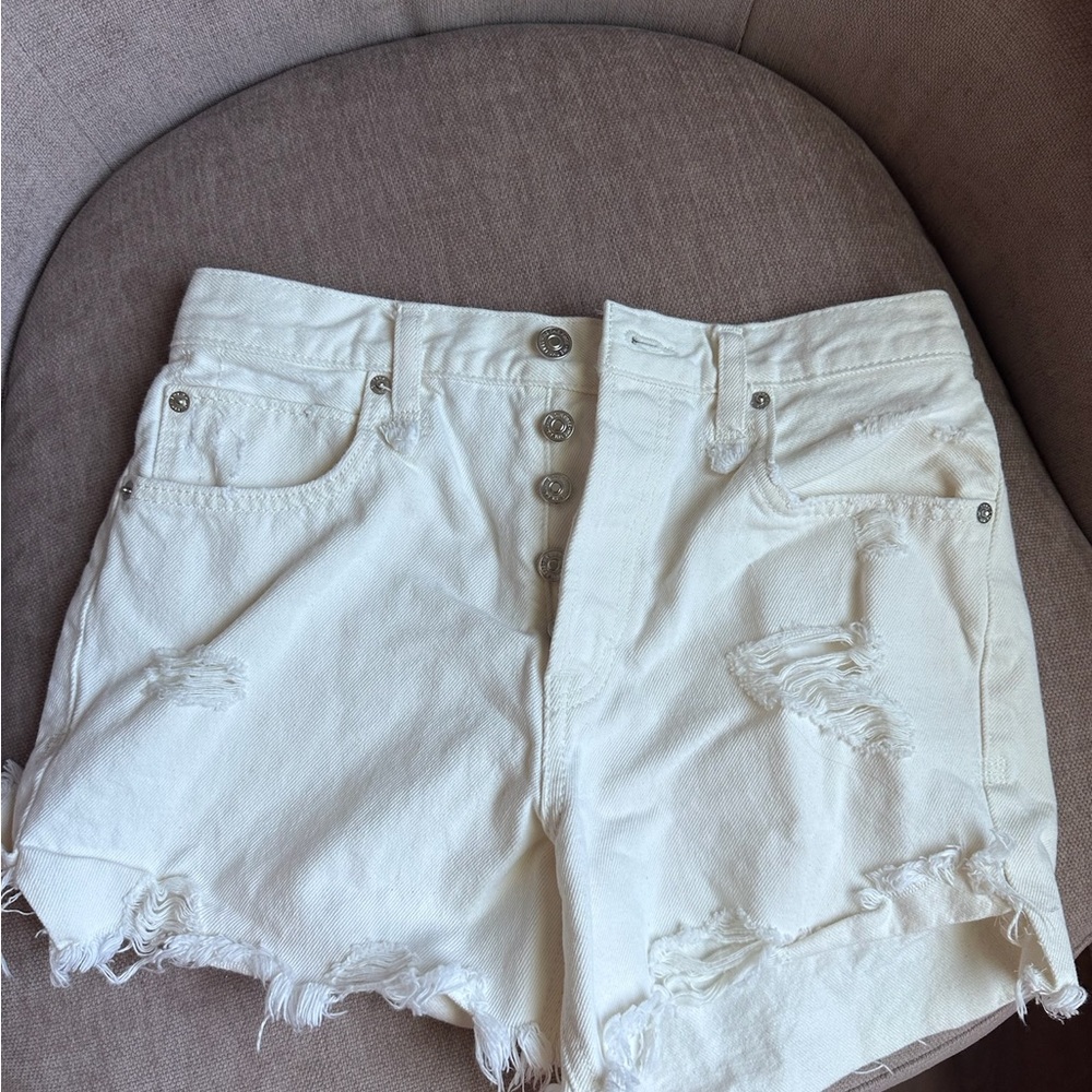 We The Free white Distressed Jean Shorts High-Waisted